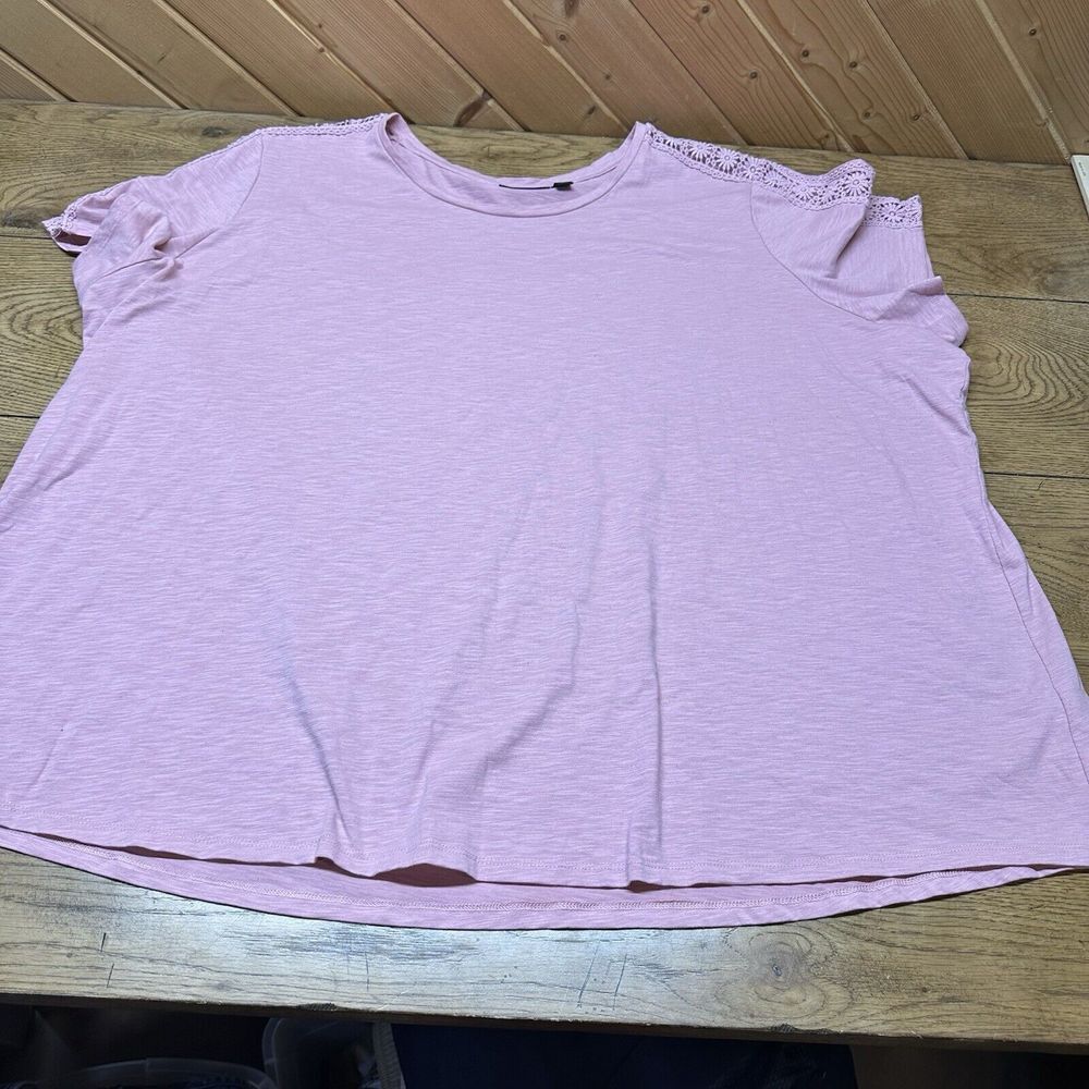 Susan Graver Weekend Short Sleeve T-shirt Lace Sleeves Purple Lilac Women's 5X